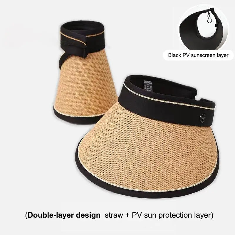 Women's Foldable Straw Visor Hat – UV Protection Beach Cap Straw Visor Hat Qst A4