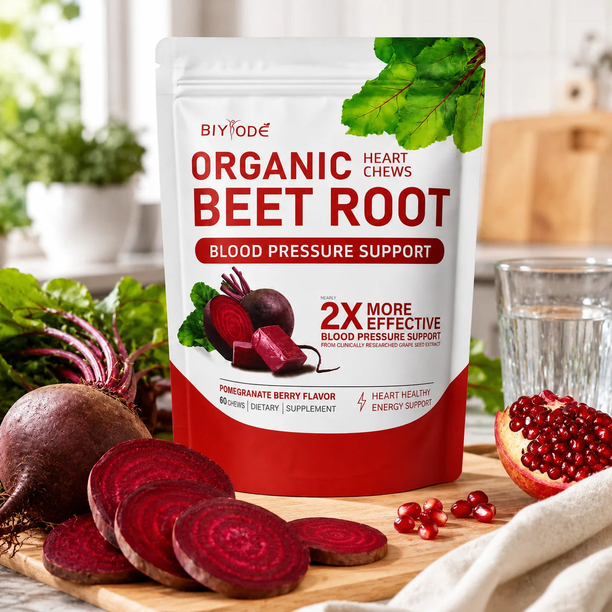 Organic Beet Root Gummies 500mg + Grape Seed Extract – 60 Ct Herbal Supplement Gummies Qst