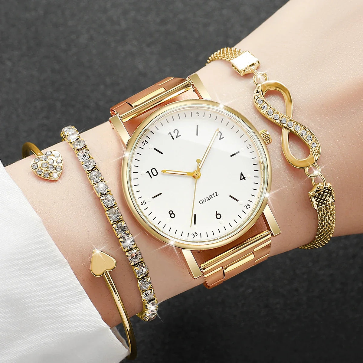 Golden Digital Disc Women's Watch | Diamond Bracelet Band Bracelet Watch Qme