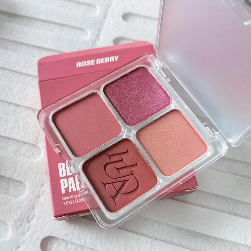 4-Color Matte Blush Palette – Oil Control & Long-Lasting Blush Palette Qst Rose Berry