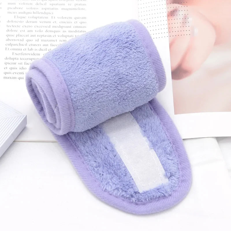 Women's Adjustable SPA Facial Headband – Soft Toweling Hair Band SPA Facial Headband Qme Light purple