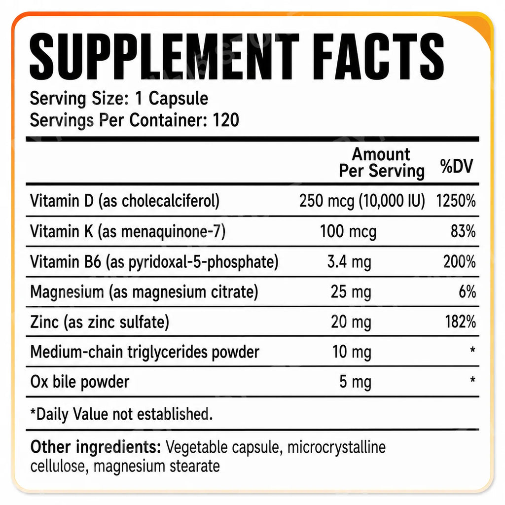 D3 K2 MK-7 Vitamin Capsules with Magnesium Zinc B6 MCT 120ct Vitamin Supplement Qst
