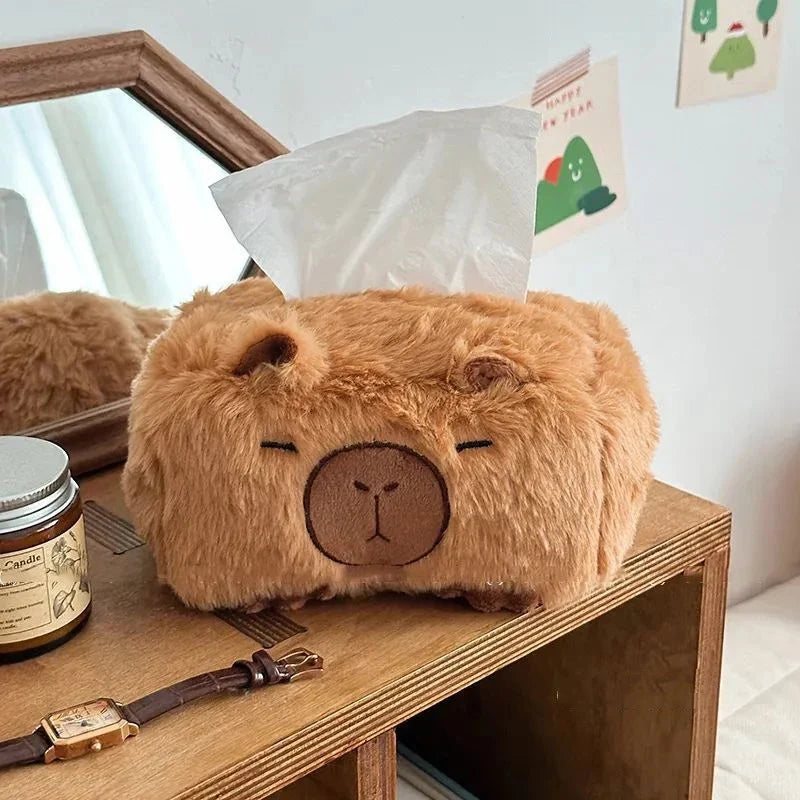 Capybara Plush Tissue Box Cover – Cute Cartoon Home Decor Gift Plush Tissue Box Cover Qme