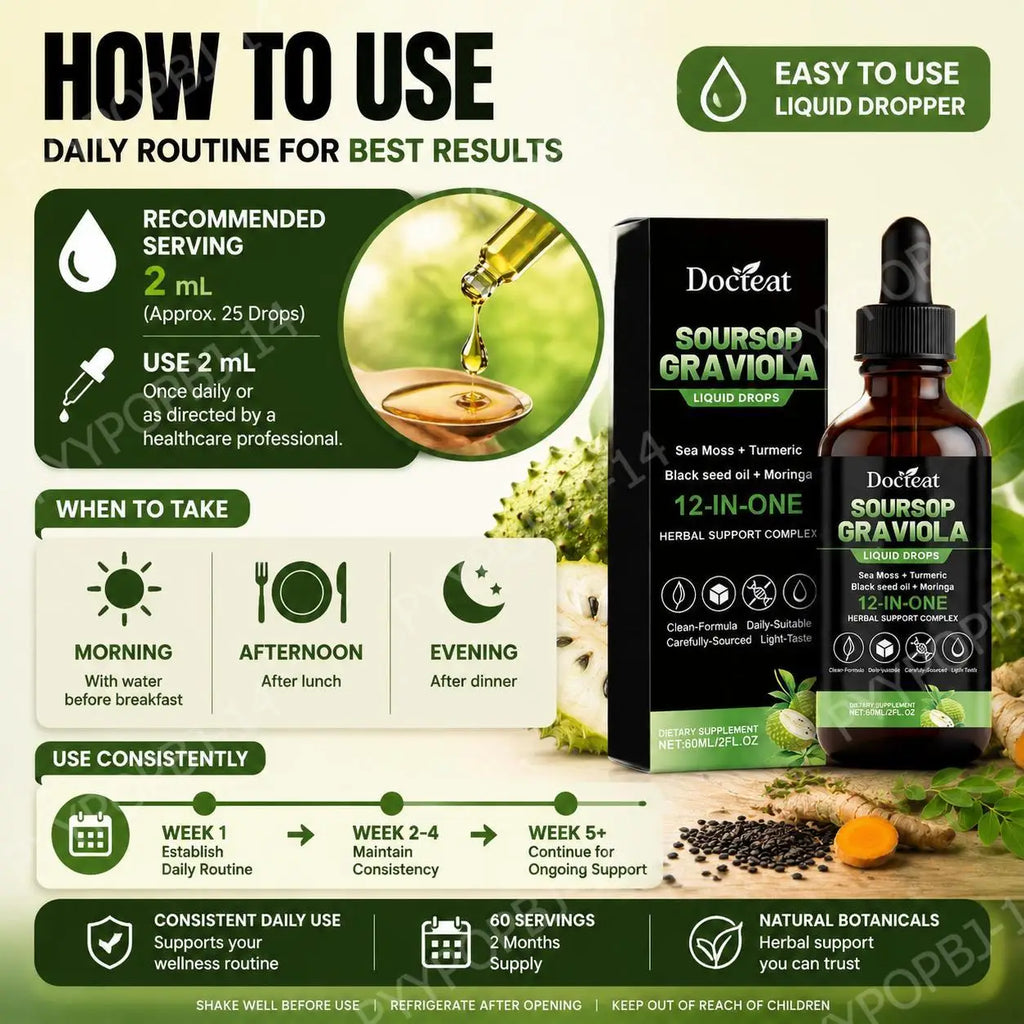 Soursop Graviola Liquid Drops – Vitamin C B6 Zinc | 60ml Herbal Liquid Supplement Qst