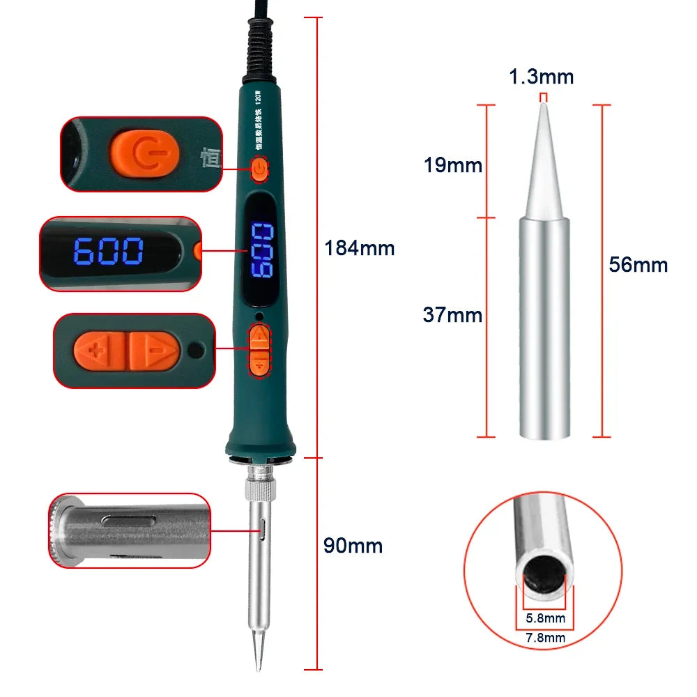100W 120W Digital Soldering Iron Kit – Dual Temp Control Digital Soldering Iron Qme