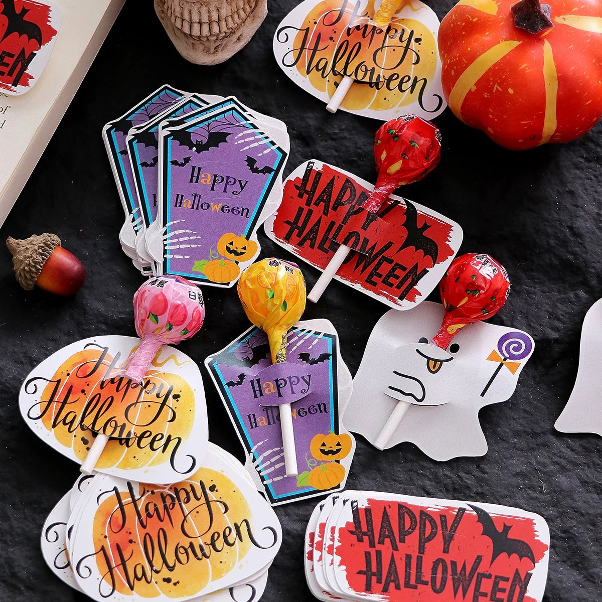 Halloween Lollipop Cards for Kids – 30 Pack, 4 Designs Halloween Party Favors Qme