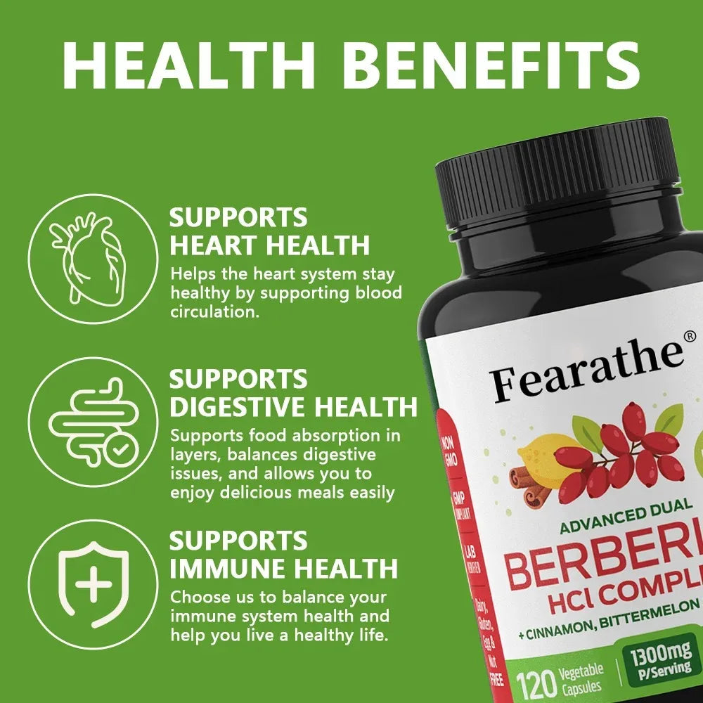Berberine HCl Ceylon Cinnamon 120 Capsules – Non-GMO Vegan Herbal Supplement Qst