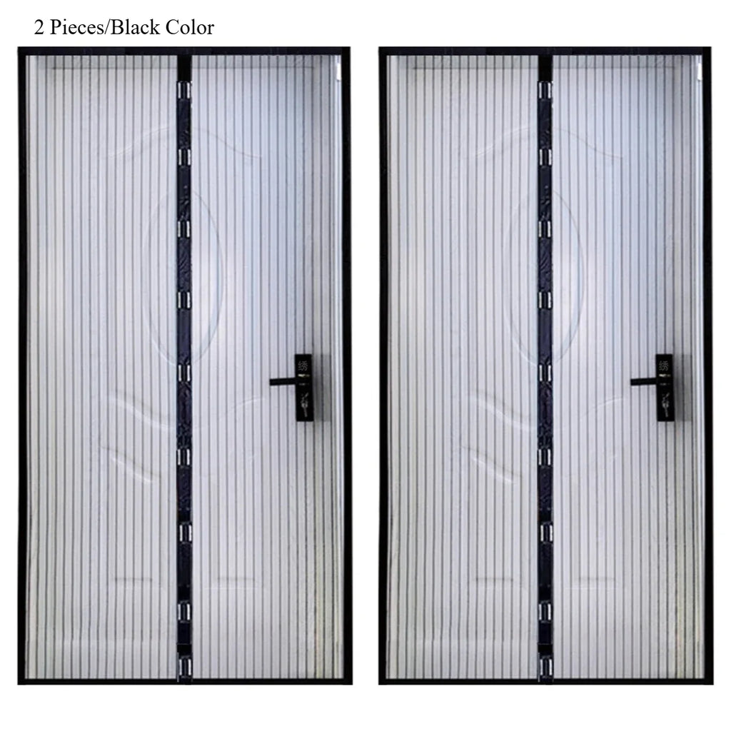 Magnetic Self-Closing Screen Door Mesh Curtain – 2 Panel Magnetic Screen Curtain Qme Black LM120X210CM-2PCS