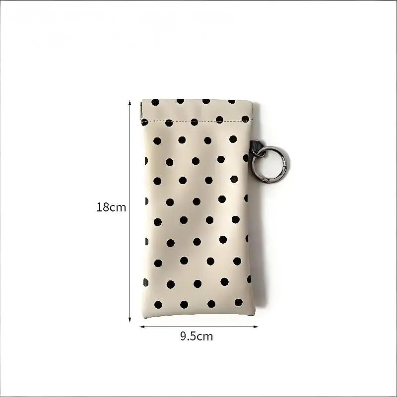 Polka Dot Eyeglass Pouch with Keychain – Soft PU Glasses Case Eyeglass Case Qst White