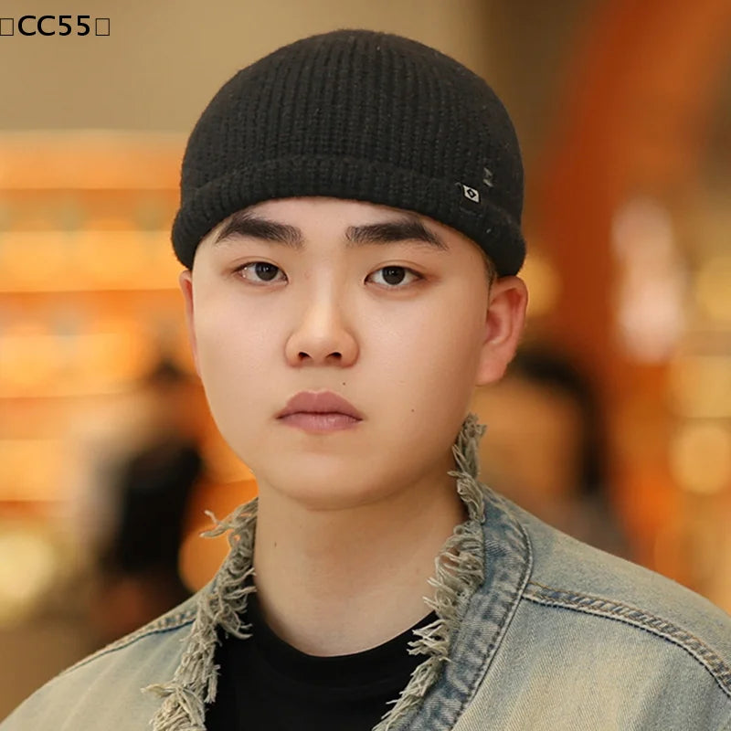 Black Knitted Beanie Hat – Unisex Hip-Hop Winter Cap Knitted Beanie Hat Qst