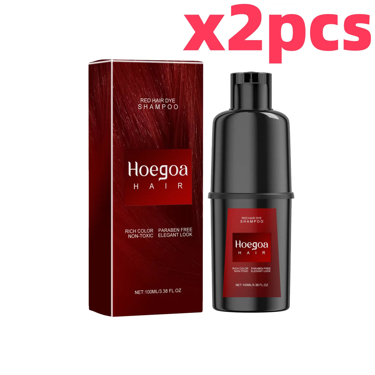 HOEGOA Herbal Hair Dye Shampoo – Black Brown Red Purple Hair Dye Shampoo Qst Red x 2pcs