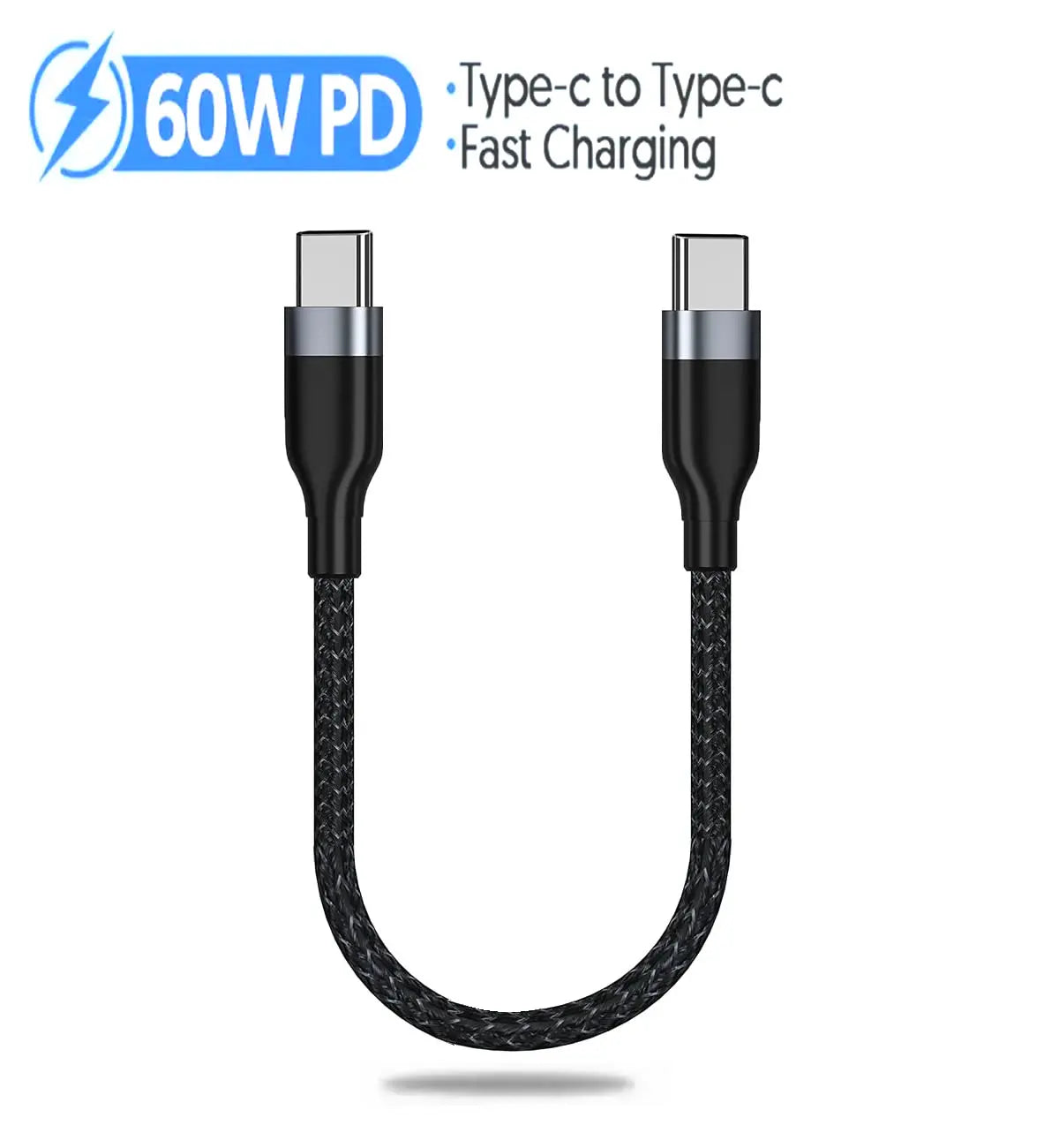 USB-C to USB-C 60W Fast Charging Cable | 0.25M Short Nylon USB-C Charging Cable Qme