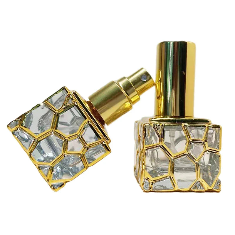 Cube Gold Glass Refillable Perfume Bottle – 10ml Travel Atomizer Travel Perfume Atomizer Qme