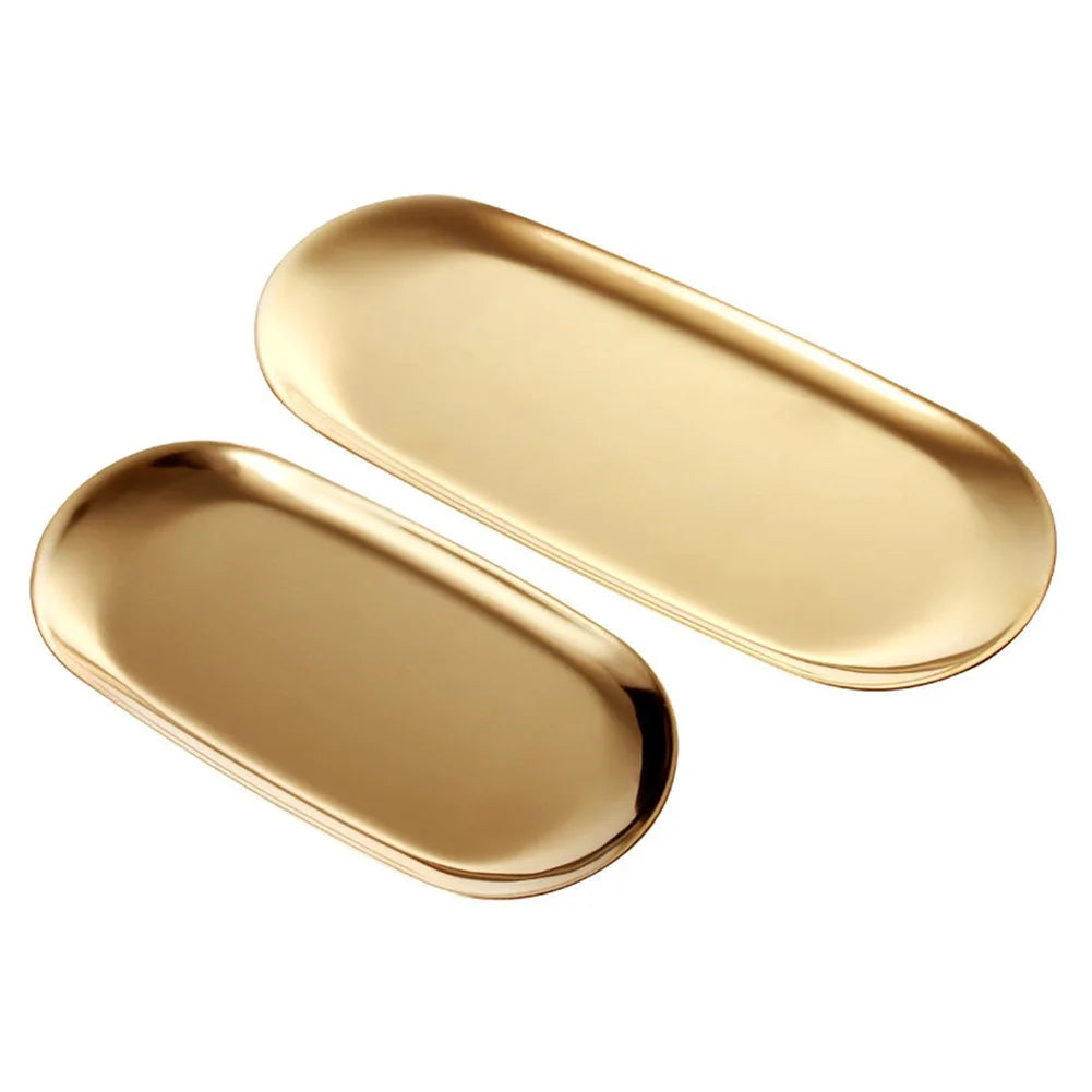 Oval Stainless Steel Tray – Jewelry, Tea & Cosmetics Plate Serving Tray Qme