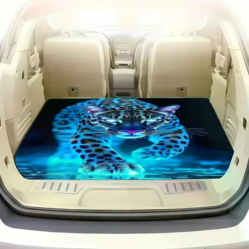 Blue Cheetah Print Car Trunk Mat | All-Weather Cargo Liner Car Trunk Cargo Mat Qme