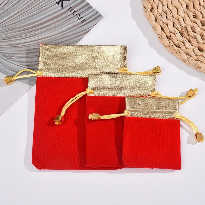 Vintage Velvet Drawstring Gift Bags with Gold Trim | Set Velvet Drawstring Pouch Qme
