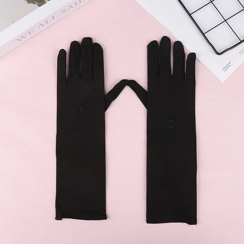 Women's UV Driving Gloves – Breathable Stretch Mid-Long Sun Cover UV Driving Gloves Qst Black