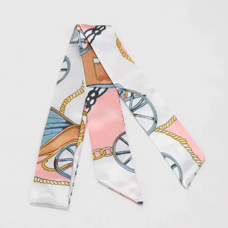 Women's Skinny Ribbon Scarf – Printed Polyester Hair Tie