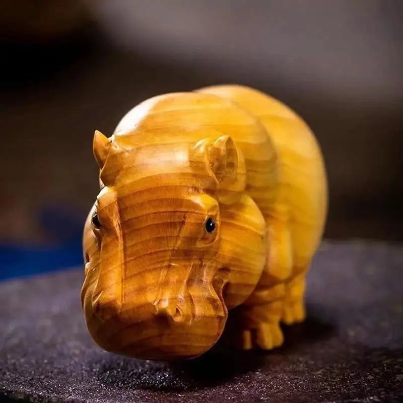 Hand-Carved Rhino Hippo Elephant Wood Figurines | Set of 1–3 Wood Carving Figurines Qst