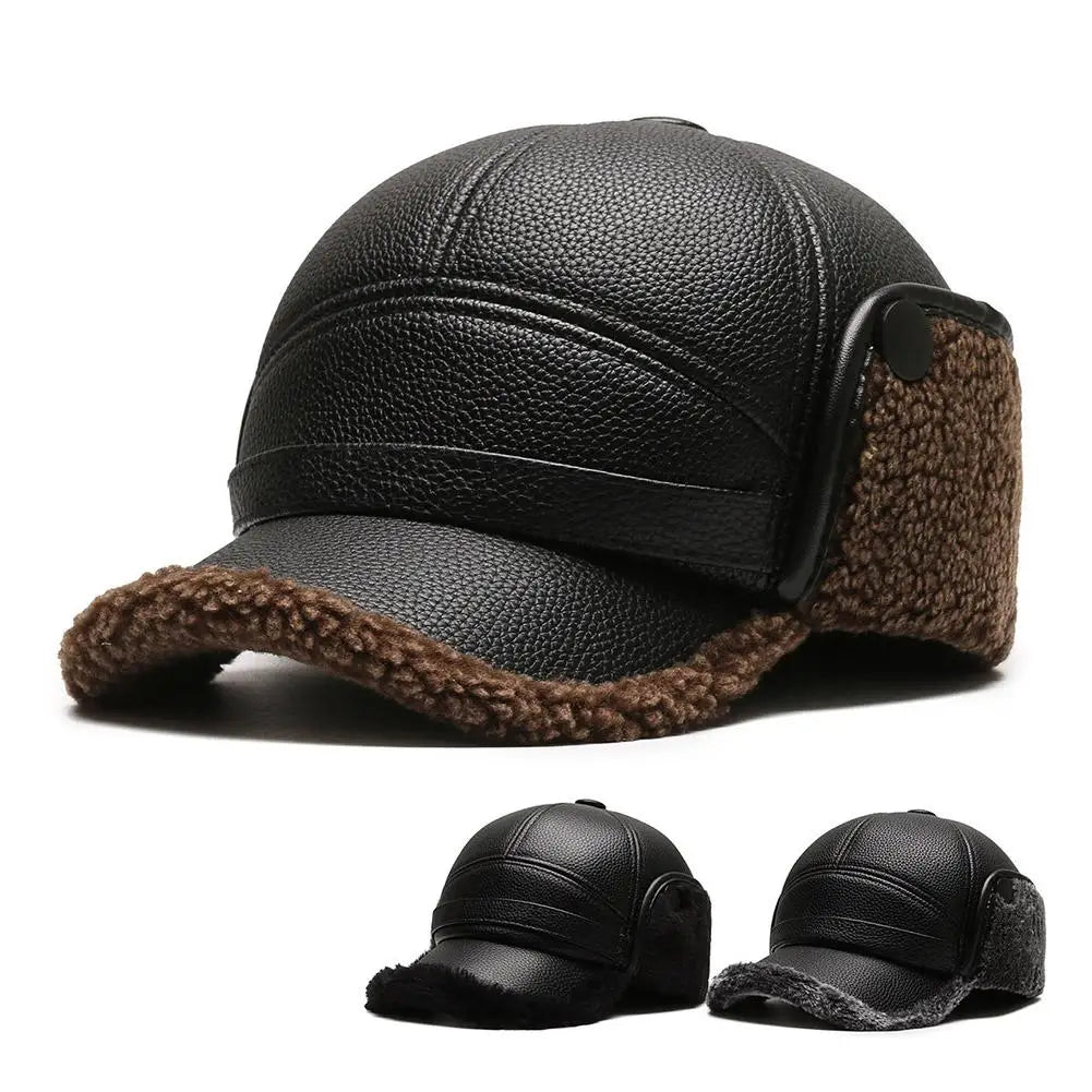 Men's PU Leather Baseball Cap – Winter Thermal Hat Winter Baseball Cap Qme