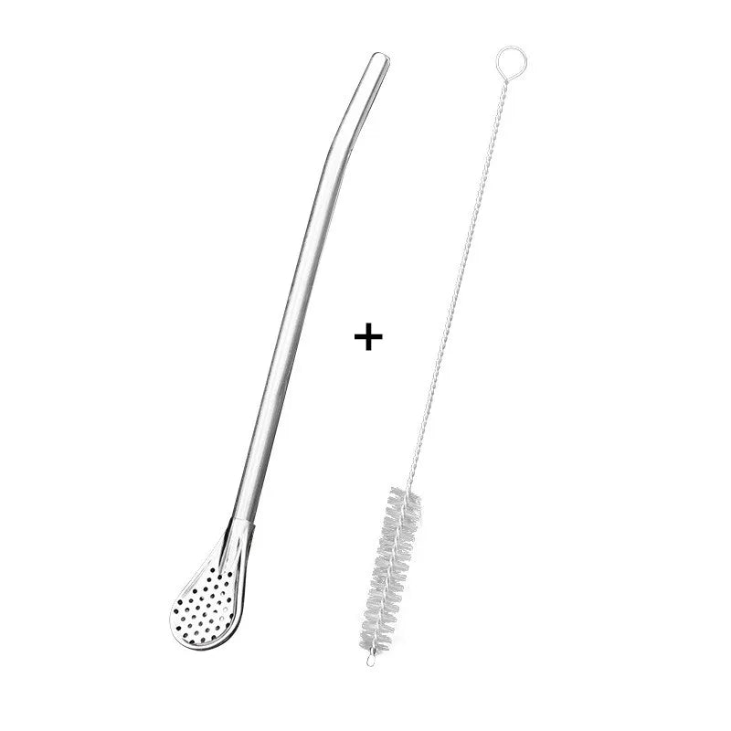 Reusable Stainless Steel Straw Spoon & Tea Filter – 3-in-1 Reusable Drinking Straw Qme 1PCS