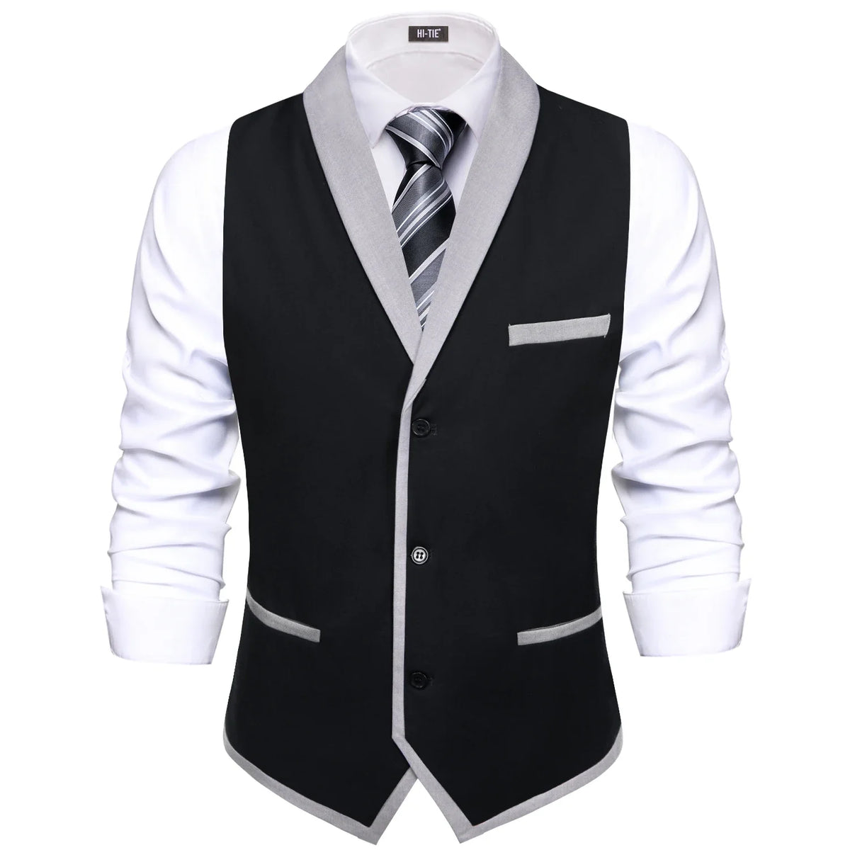 Men's Formal Lapel Waistcoat Set – Tie, Pocket Square & Cufflinks Formal Waistcoat Set Qme DPTH-MJDJ3410 M