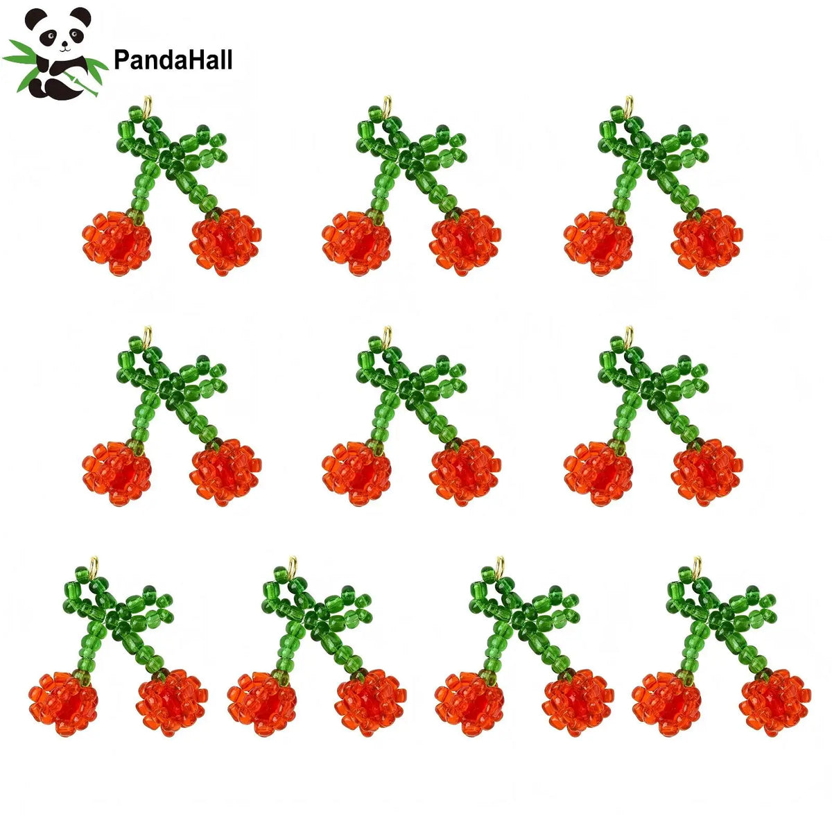 3D Red Cherry Glass Seed Bead Dangle Charms for DIY Jewelry Beaded Dangle Charms Qme Default Title
