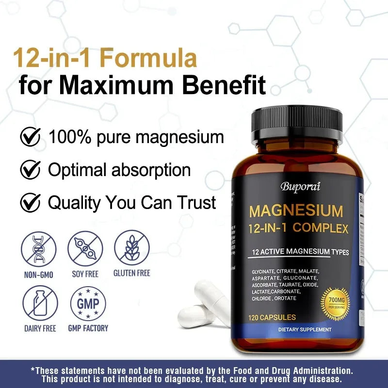 Magnesium Complex Capsules – 12 Forms for Bone & Muscle Mineral Supplement Qst