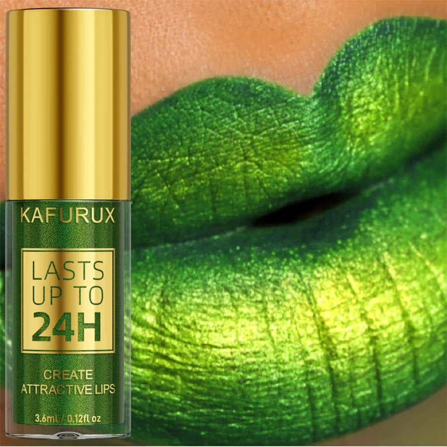 Green Glitter Lip Glaze – Waterproof Metallic Long-Lasting Gloss Glitter Lip Glaze Qme