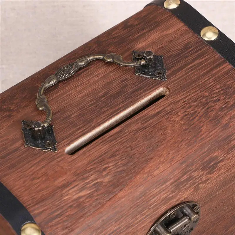 Vintage Wooden Treasure Chest Piggy Bank with Lock Decorative Piggy Bank Qme