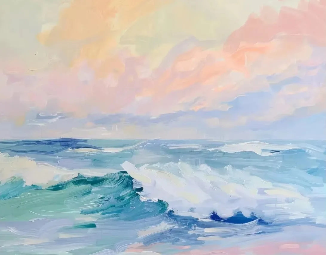 Pink Ocean Waves Seascape Canvas Wall Art – Beach Poster