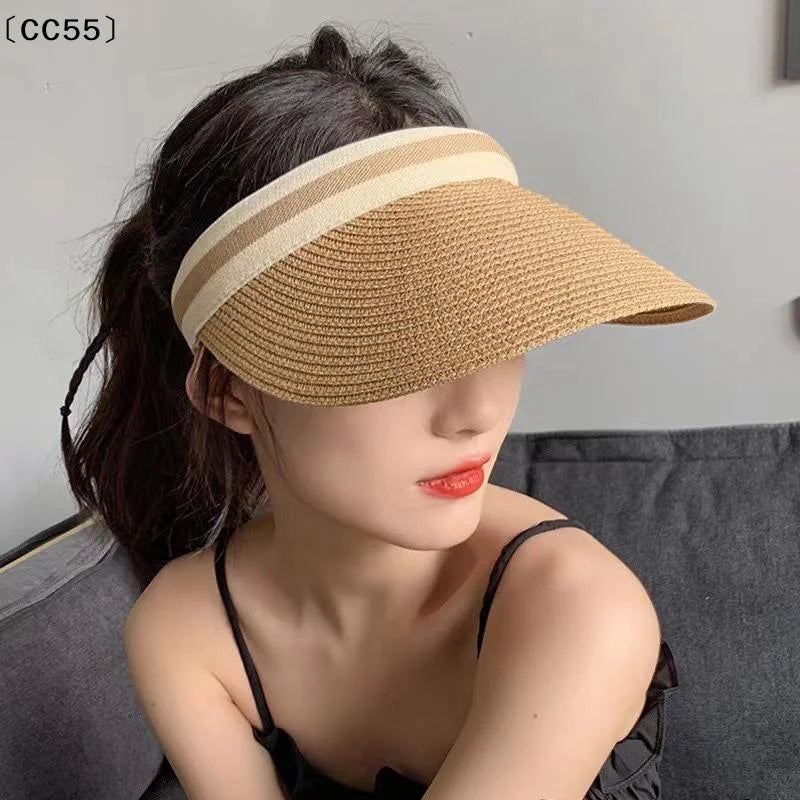 Women's Raffia Straw Open Top Hat – UV Protection Cap Straw Sun Hat Qst