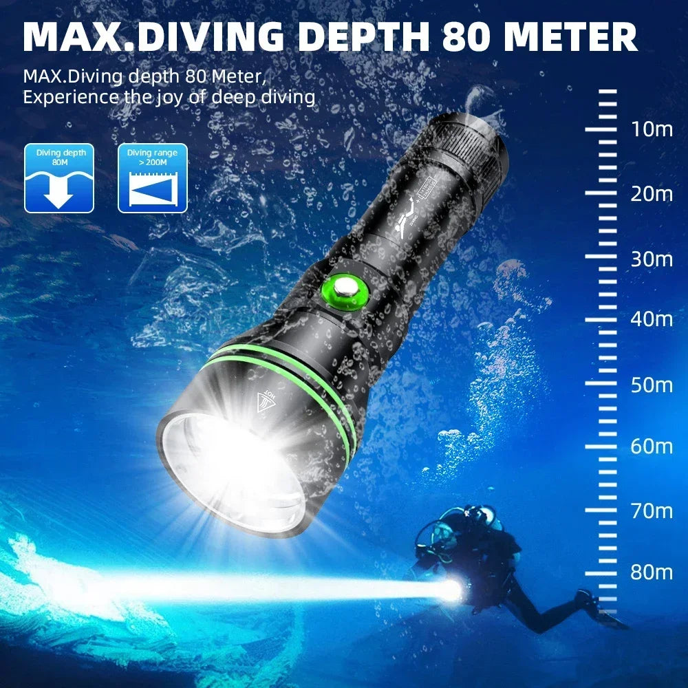 XHP70.2 Scuba Diving Flashlight IPX8 100M Waterproof Dive Torch Diving Flashlight Qst