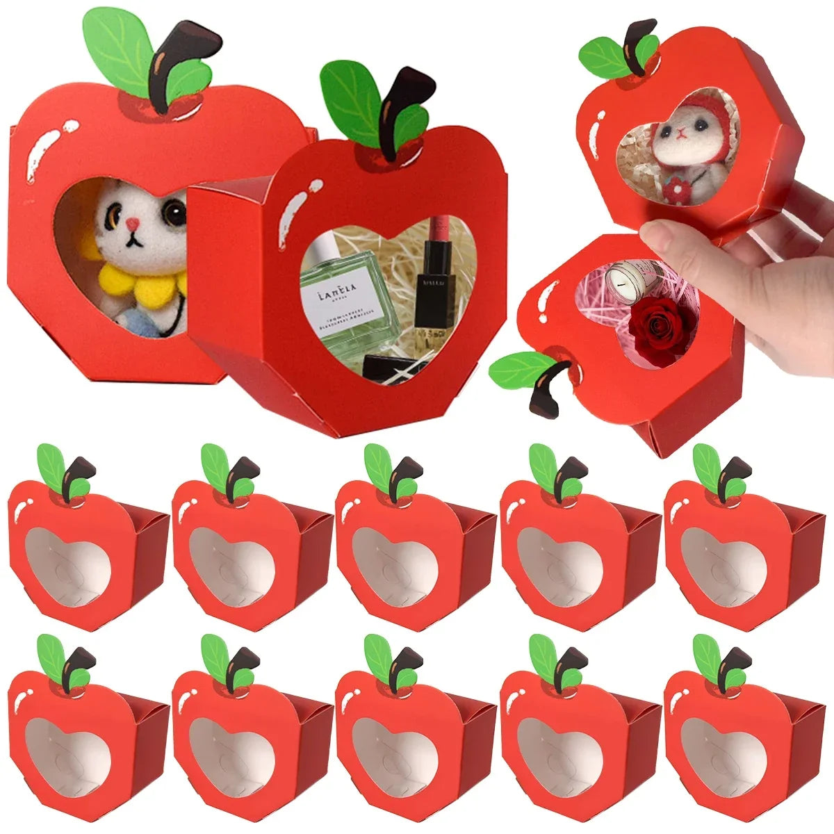 10 Apple Window Candy Boxes | Mini Heart Party Favor Boxes Party Favor Boxes Qme