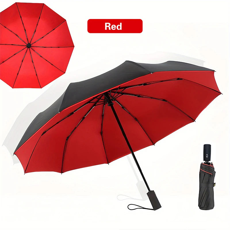 Windproof Double Layer Auto Folding Umbrella – Sun & Rain Windproof Folding Umbrella Qst Red 10K Iron