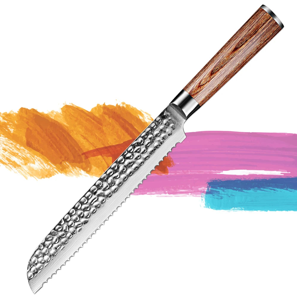 XITUO 8-Inch Damascus Steel Serrated Bread Knife | Wood Handle Bread Knife Qst Bread Knife