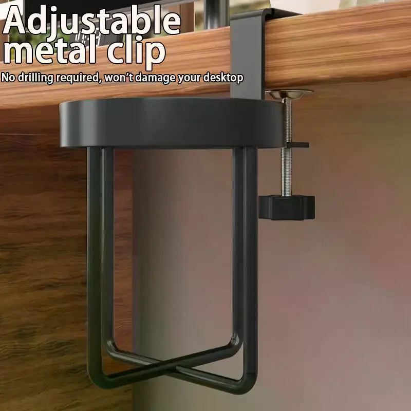Desktop Cup Holder Clip – Iron Office Desk Drinkware Organizer Desk Cup Holder Qme