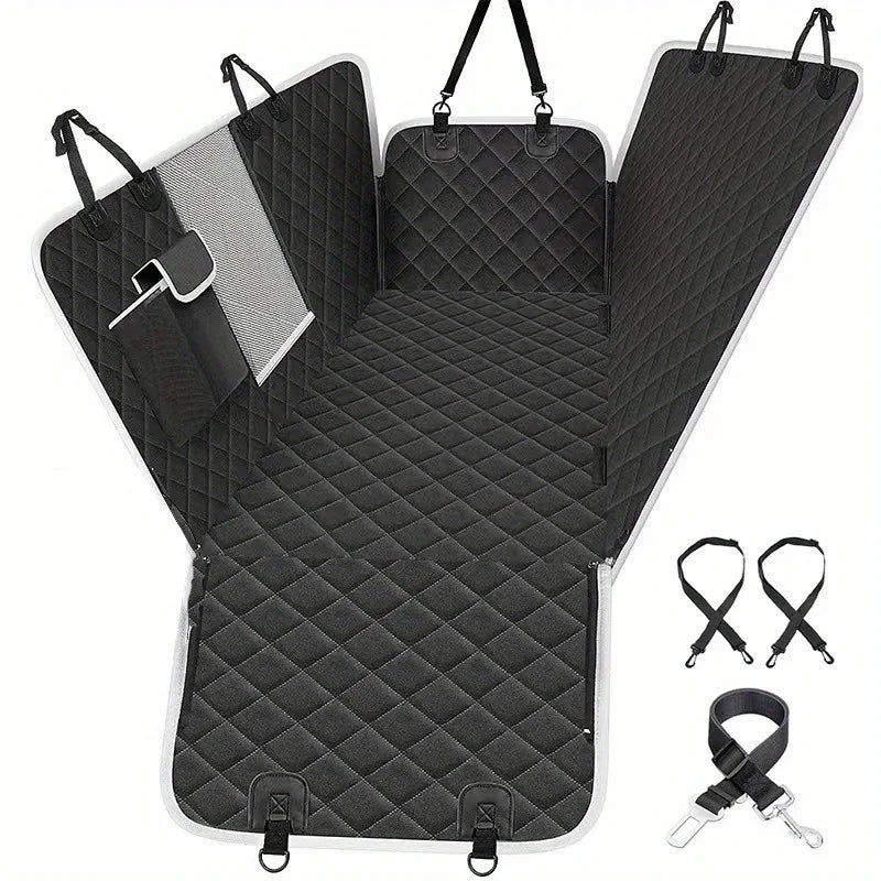 Dog Car Seat Cover – Mesh Window, Storage Bag & Scratch Guard Dog Car Seat Cover Qme black
