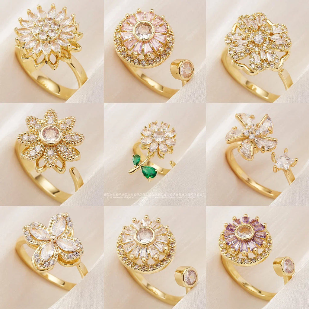 Women's Crystal Fidget Spinner Ring – Flower & Butterfly Spinner Fashion Ring Qme