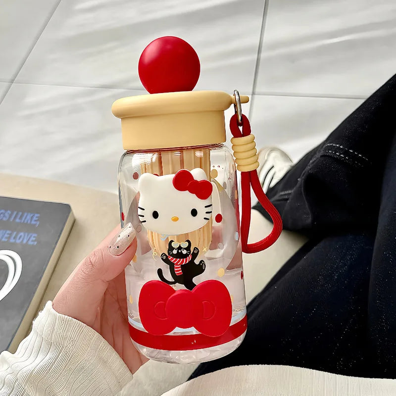Hello Kitty Large-Capacity Plastic Straw Cup – Portable Girls Plastic Straw Cup Qme