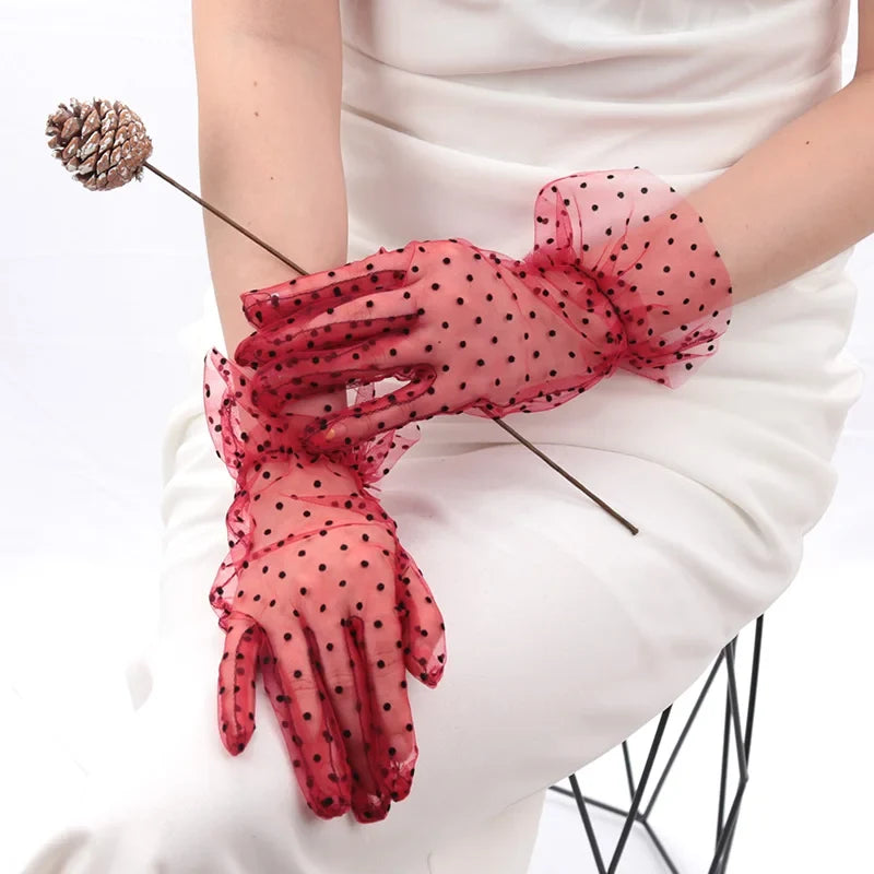 Women's Sheer Lace Dot Mesh Short Gloves – 6 Colors Lace Mesh Gloves Qme