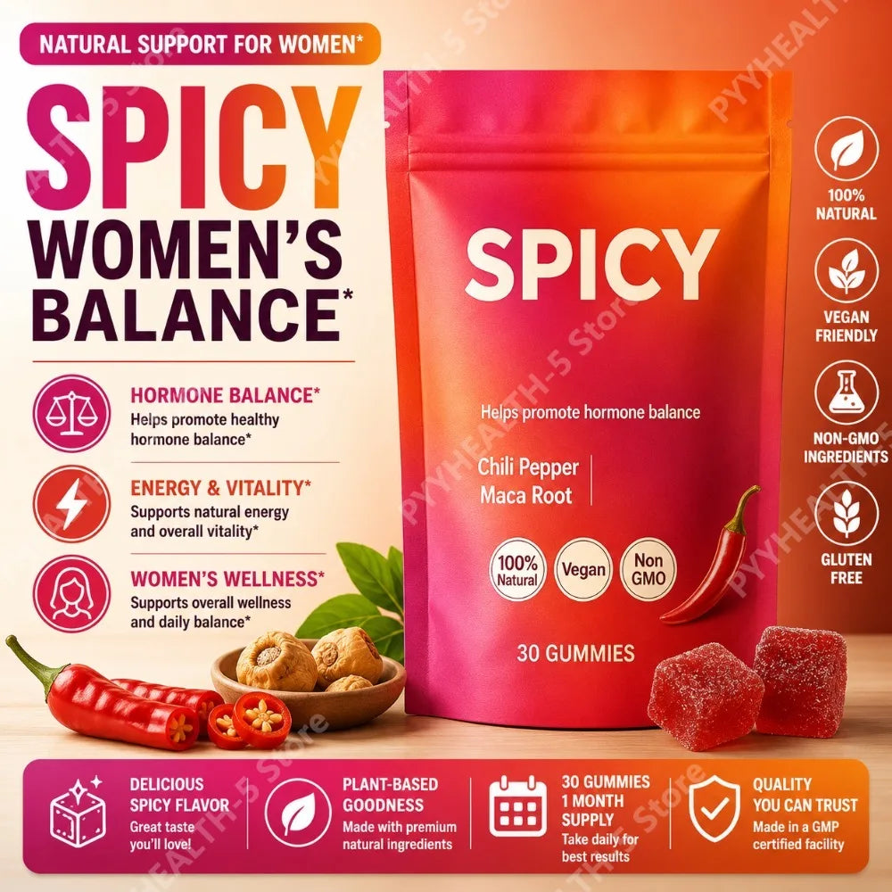 Spicy Peach Gummies – L-Theanine, Maca Root & Chili | 30ct Wellness Gummies Qst