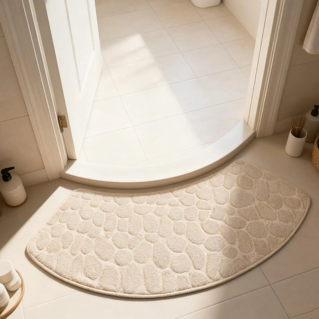 Soft Cotton Bathroom Rug | Curved Washable Absorbent Mat Bathroom Rug Qme