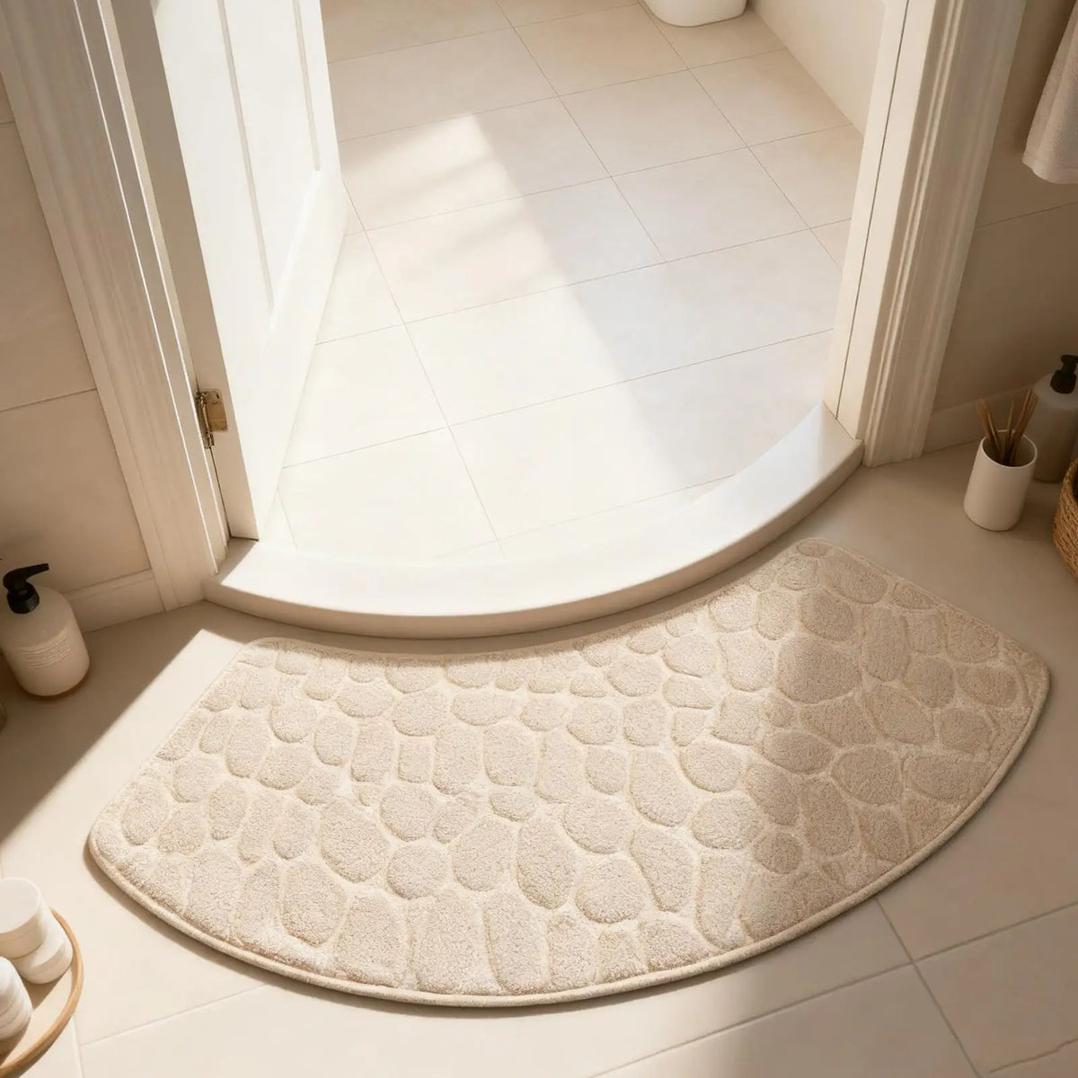 Soft Cotton Bathroom Rug | Curved Washable Absorbent Mat Bathroom Rug Qme