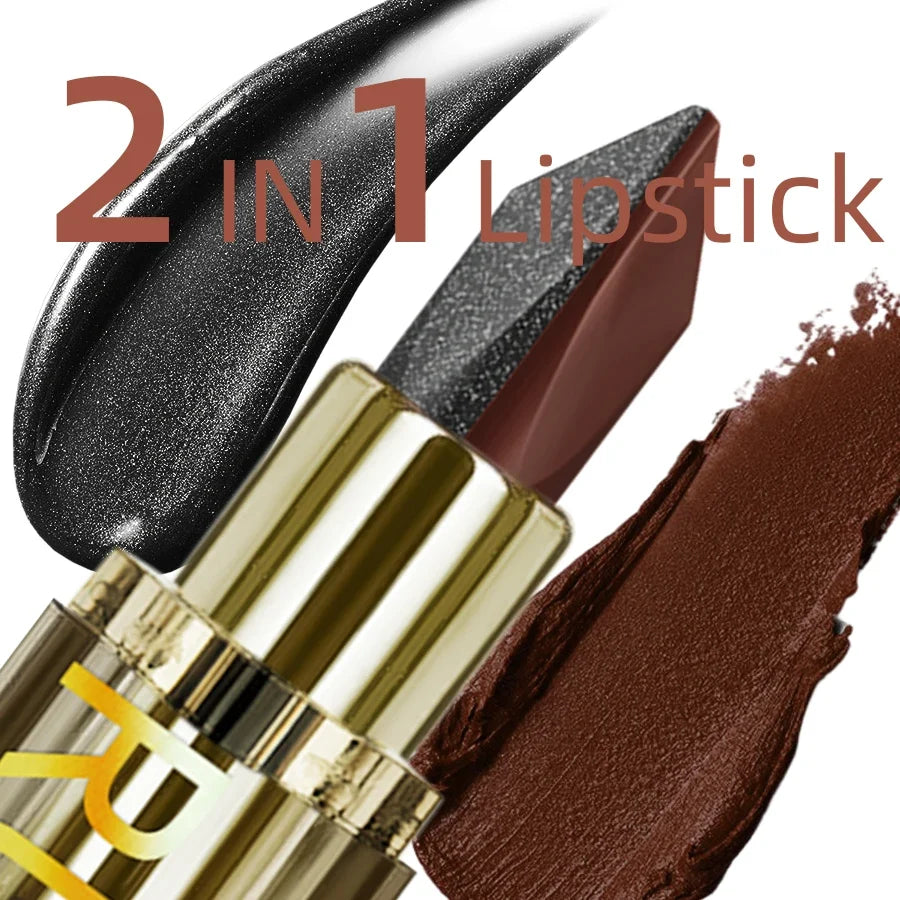 Two Tone Waterproof Glitter & Matte Chocolate Red Lip Tint Lip Tint Lipstick Qme