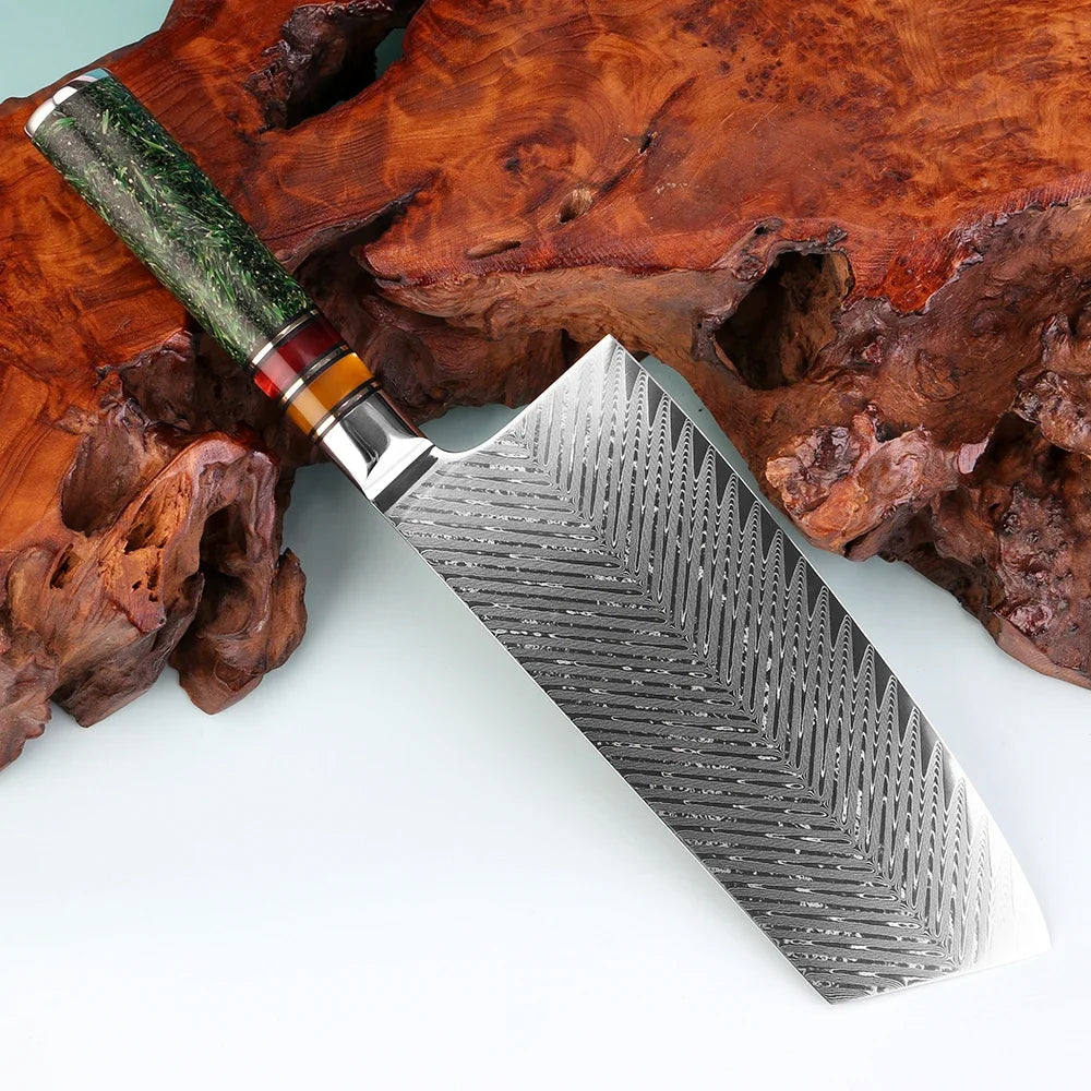 XITUO 7" Damascus Steel Cleaver Knife – Eco Resin Handle Damascus Cleaver Knife Qst
