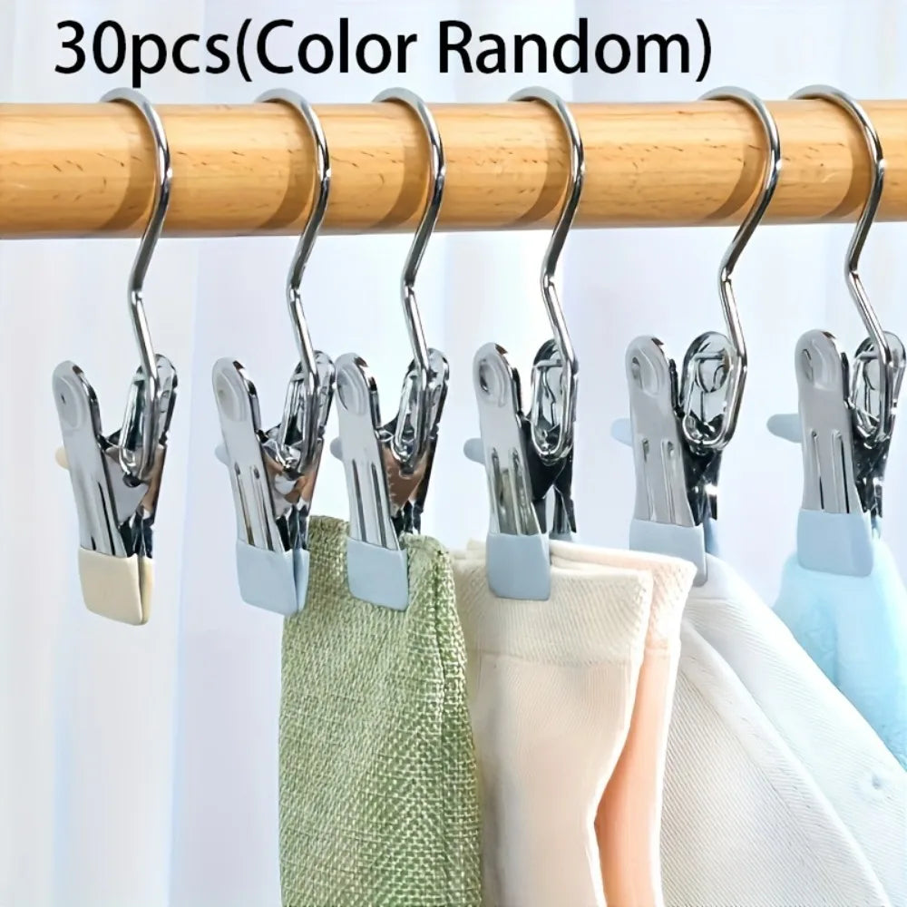 30pcs Stainless Steel Clothes Pins Clips with Hook | Strong Grip Laundry Clothes Clips Qme