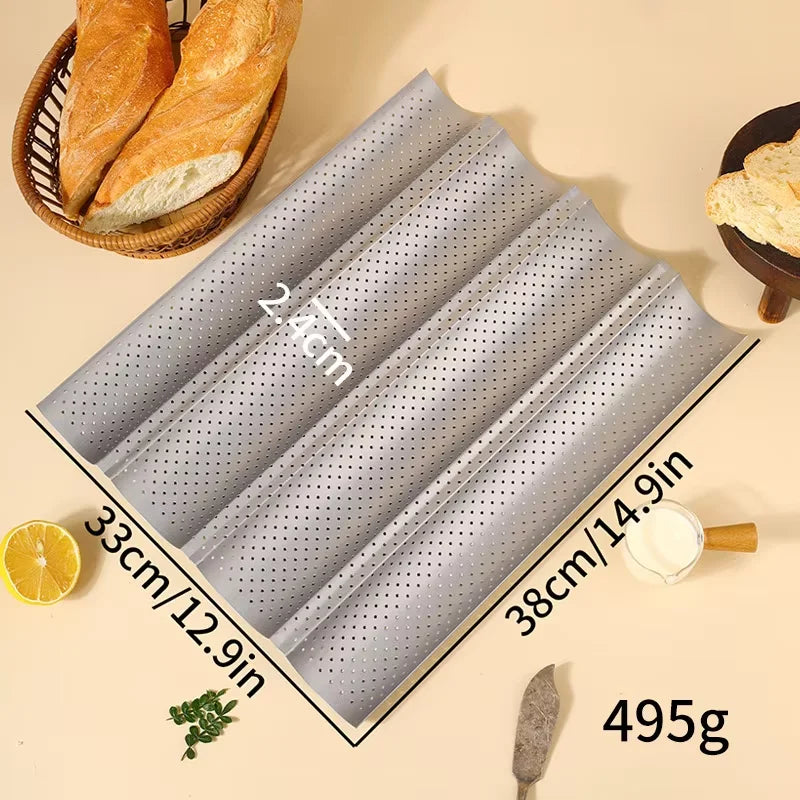 Nonstick Perforated Carbon Steel Baguette Pan – French Bread Mold Baguette Baking Pan Qst Silvery 4