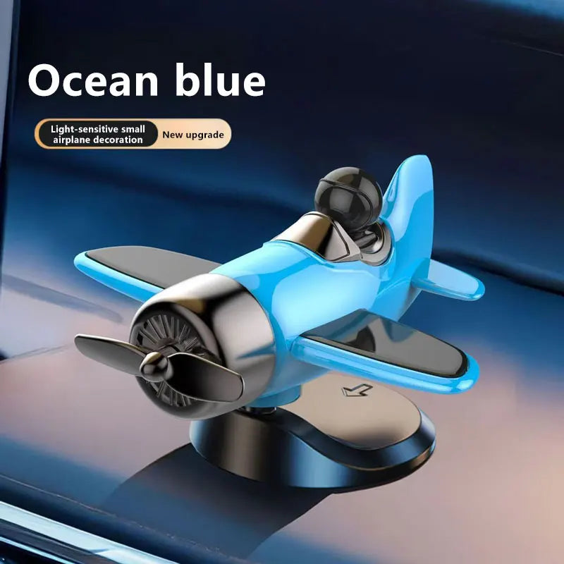 Solar Rotating Airplane Car Dashboard Ornament 360° Spin Car Dashboard Ornament Qst blue