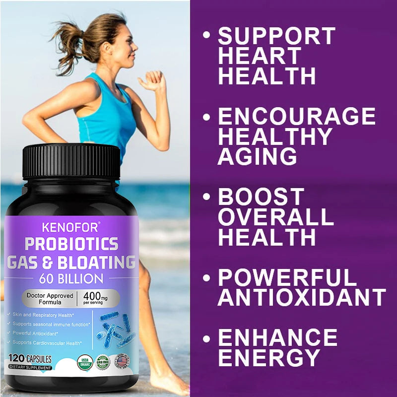Probiotics 60 Billion CFU + Digestive Enzymes & Prebiotics 120 Caps Probiotic Supplement Qst